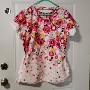 Scrub Works Spring Summer Floral Top XL